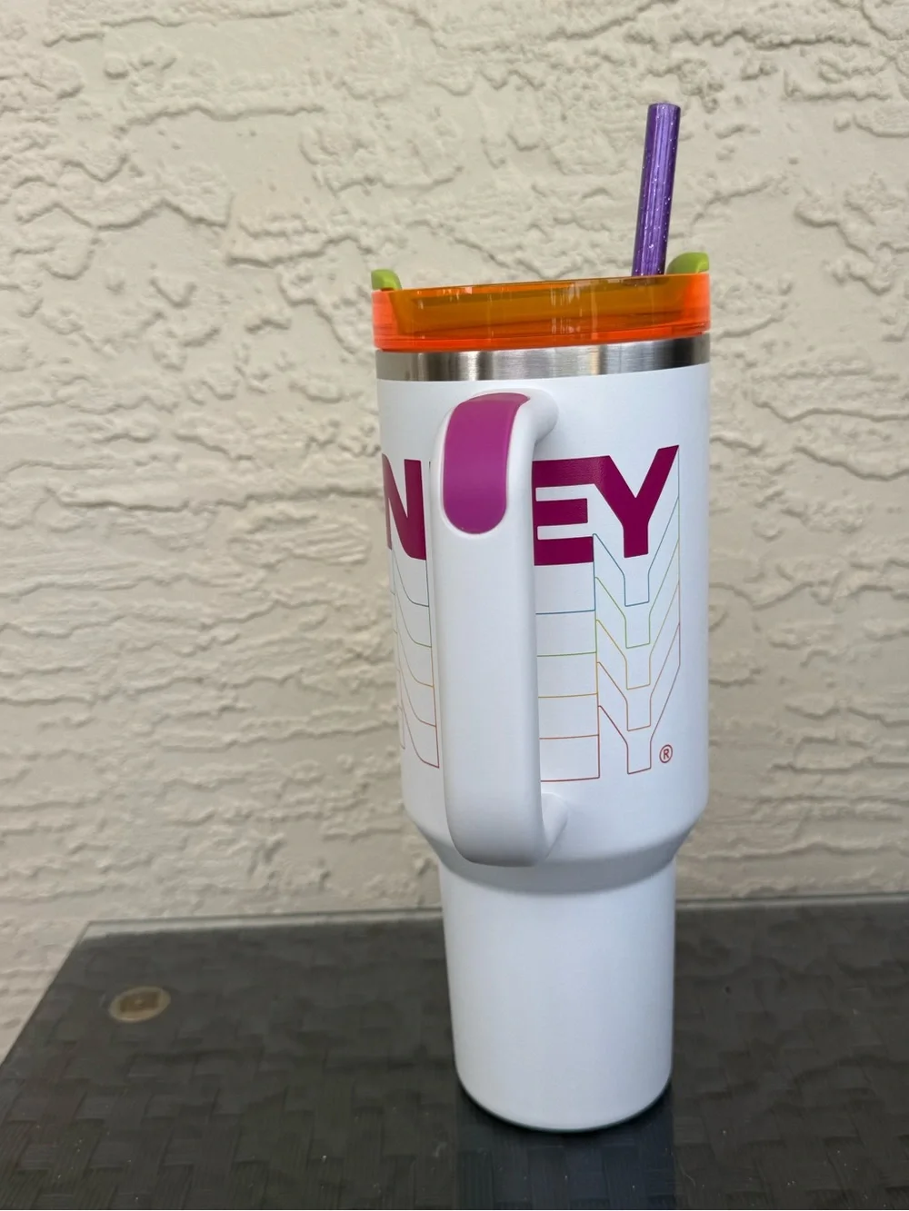 Stanley 40oz Quencher White Neon Rainbow Logo Tumbler Rare Color - Picture 3 of 6